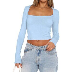 🔥 Soft & Stretchy Long Sleeve Square Neck Top – Chic, Slim Fit, & Perfect for A
